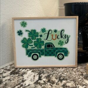 St. Patrick’s Day Home wooden Decor Lucky Green Plaid Truck Wall Art